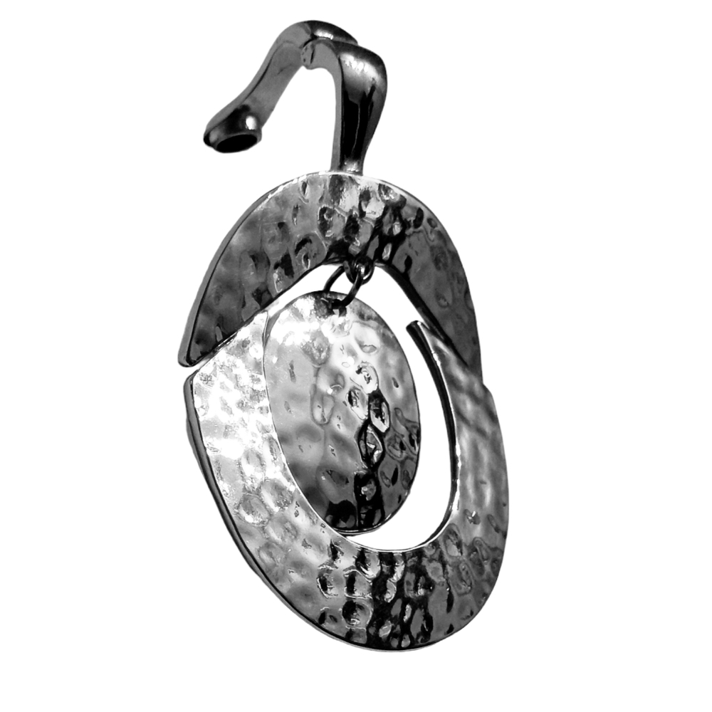 JLC Signed Hammered Silver Tone Statement Boho Articulated Modern Pendant - Picture 2 of 8